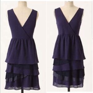 Anthropologie Ric Rac Ruffle Tonal Gingham Tier Dress in Blueberry